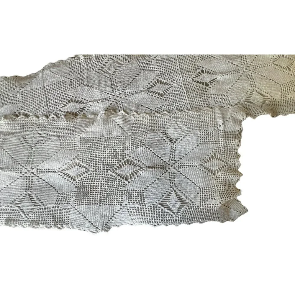 Hand Crocheted White Cotton Table Runner 80
